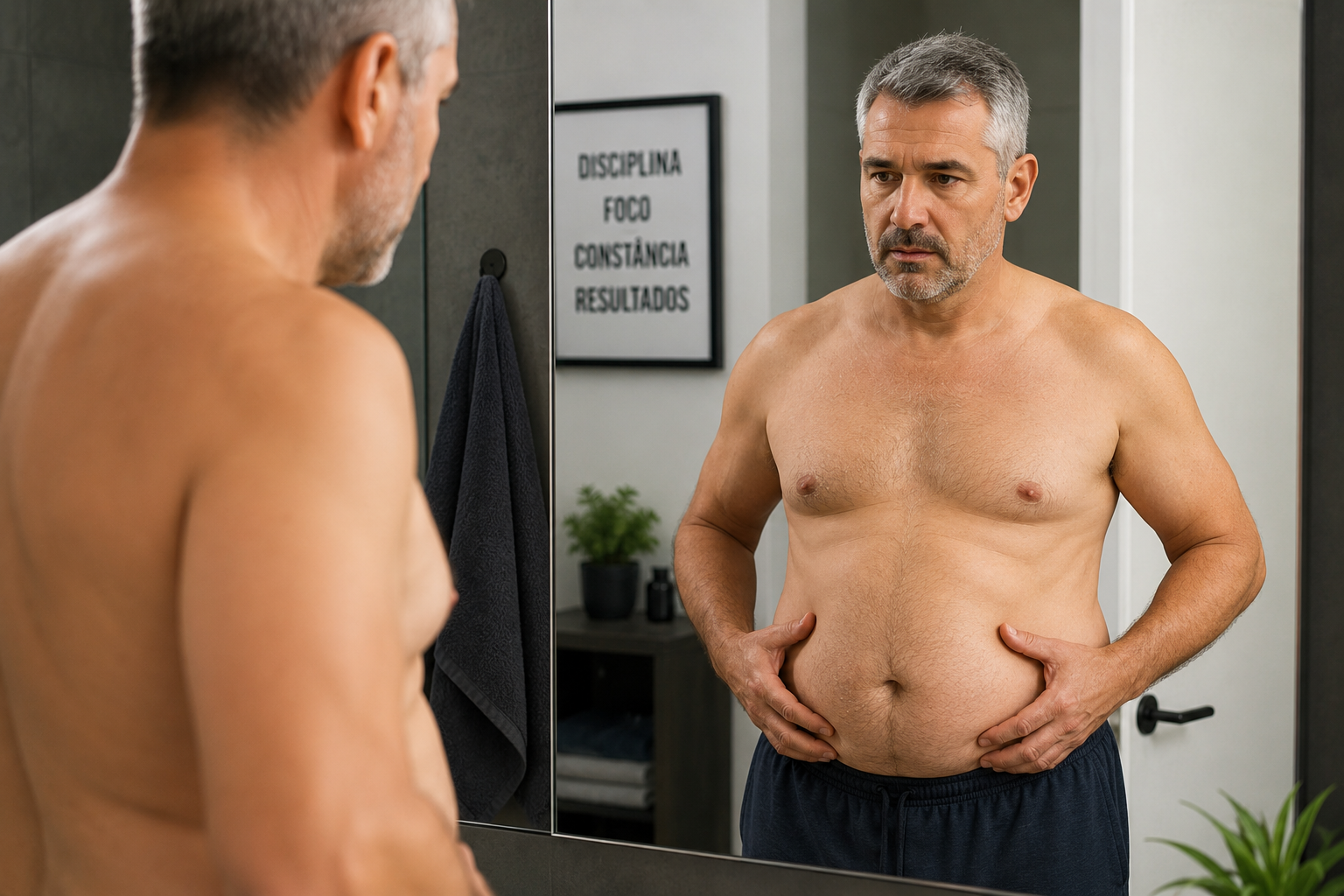 homem acima dos 45 anos com barriga abdominal buscando emagrecer
