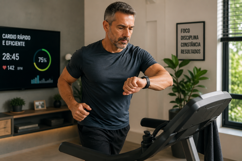 exteira "homem acima dos 40 anos fazendo cardio rápido e eficiente"