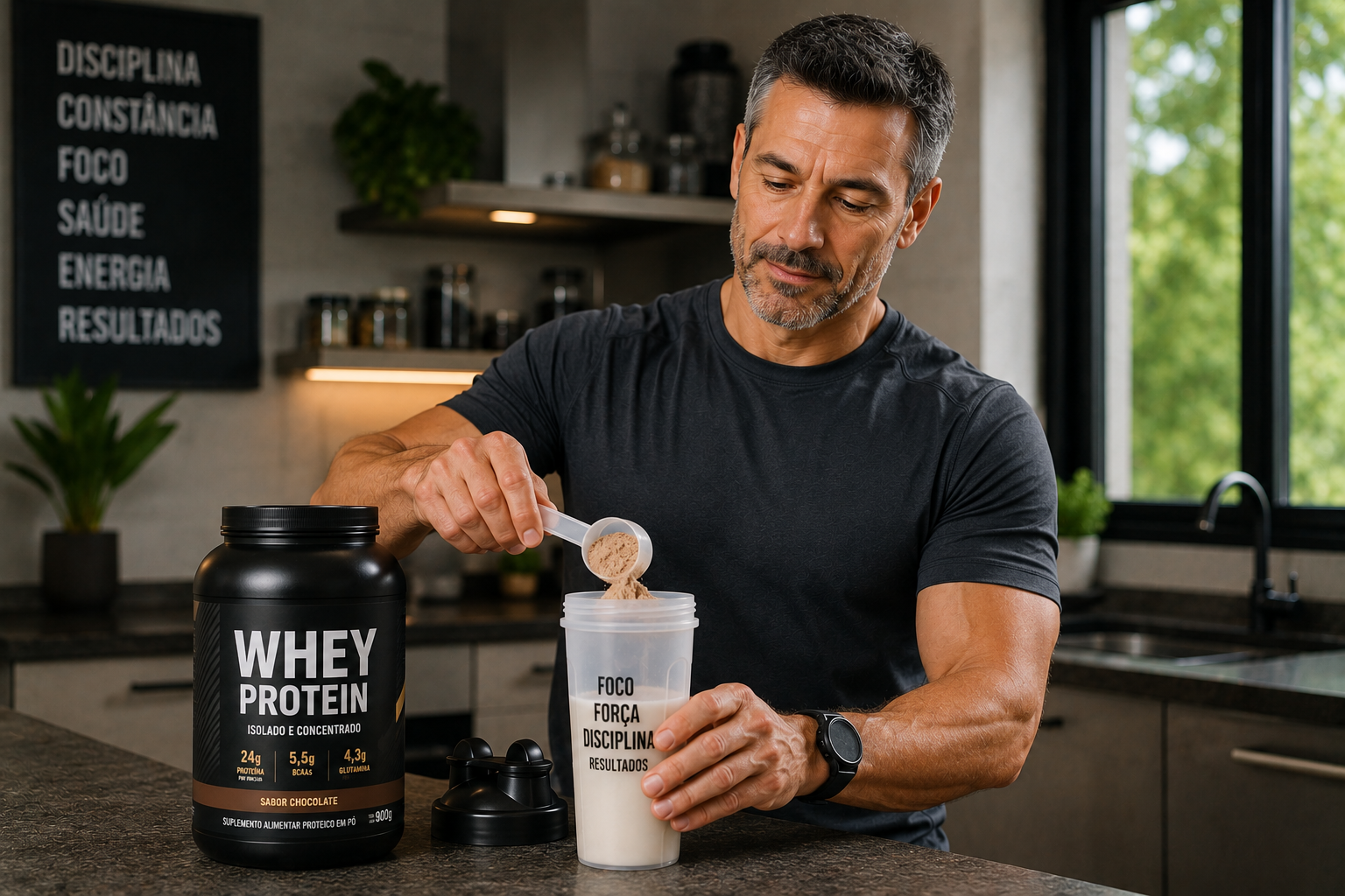 shake_whey_protein "homem acima dos 40 anos tomando whey protein após o treino"