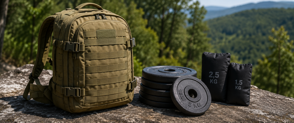 "equipamento para rucking — mochila tática e pesos para treino de marcha carregada"
