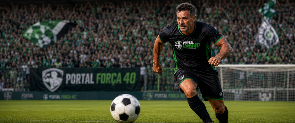 "homem acima dos 40 anos jogando futebol com energia e disposição física — recuperação muscular e treino para homens maduros"