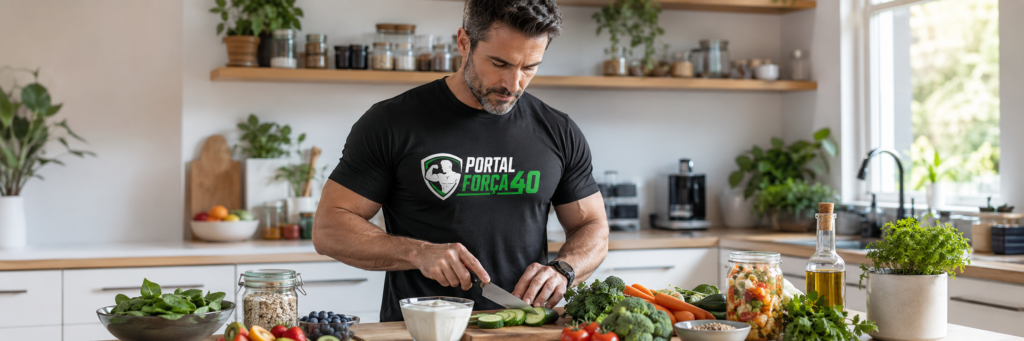 "saúde intestinal homens 40 anos alimentação saudável fibras fermentados microbioma"