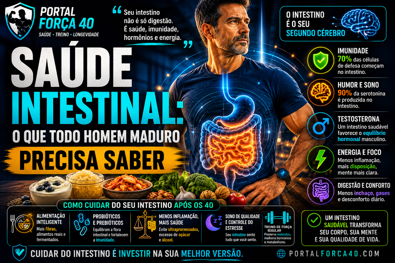 Saúde intestinal para homens acima dos 40