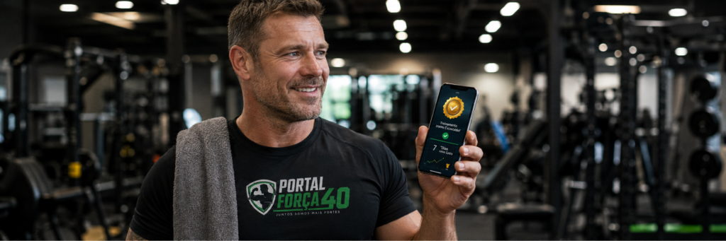 "gamificação treino homens 40 anos app conquista streak consistência motivação"