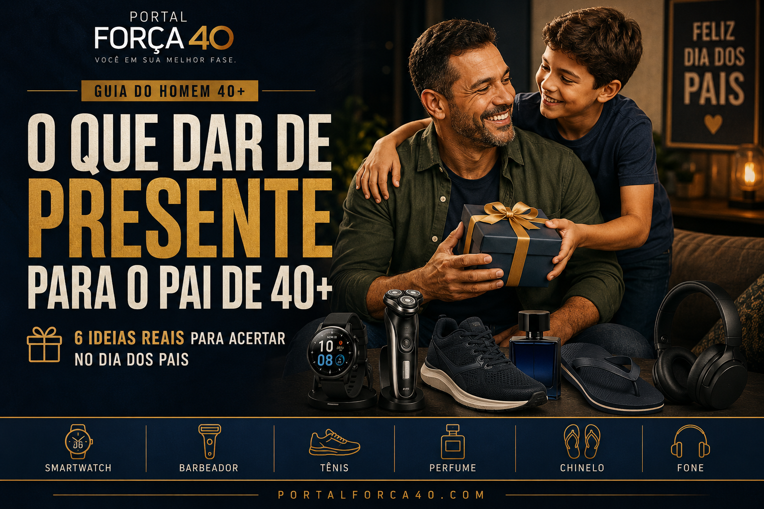 Mais Do Que Um Presente — O Que Realmente Importa Nenhum smartwatch, perfume ou par de tênis substitui o que um pai representa. Por isso, antes de fechar este guia, vale um lembrete simples. A presença de um pai molda quem nos tornamos — nas escolhas difíceis, nos exemplos silenciosos, nas broncas que hoje fazem sentido e no colo que sempre esteve lá, mesmo sem muitas palavras. Além disso, com o tempo, os papéis se invertem: quem antes cuidava agora precisa ser cuidado, e cada gesto de atenção ganha um peso diferente. Por isso, mais do que qualquer produto desta lista, o presente mais valioso continua sendo o mesmo de sempre: tempo, presença e um "eu te amo" dito sem cerimônia. Se puder, ligue. Se puder, visite. Se puder, abrace mais forte neste domingo. Porque um dia, o presente que vamos querer de volta não estará mais disponível nas prateleiras. Feliz Dia dos Pais a todos que fazem esse papel — de sangue ou de coração.