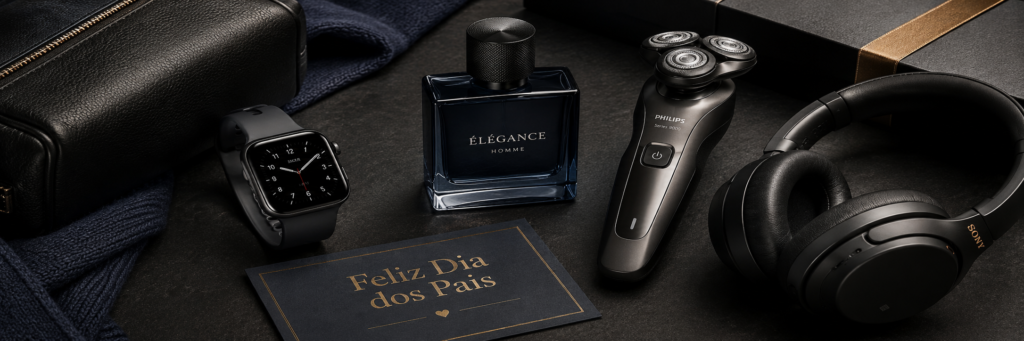 "Dicas de presente dia dos pais 40+: smartwatch perfume barbeador"